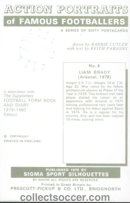 Original Sigma Sport Card Liam Brady Arsenal Mint Condition - Collect Soccer