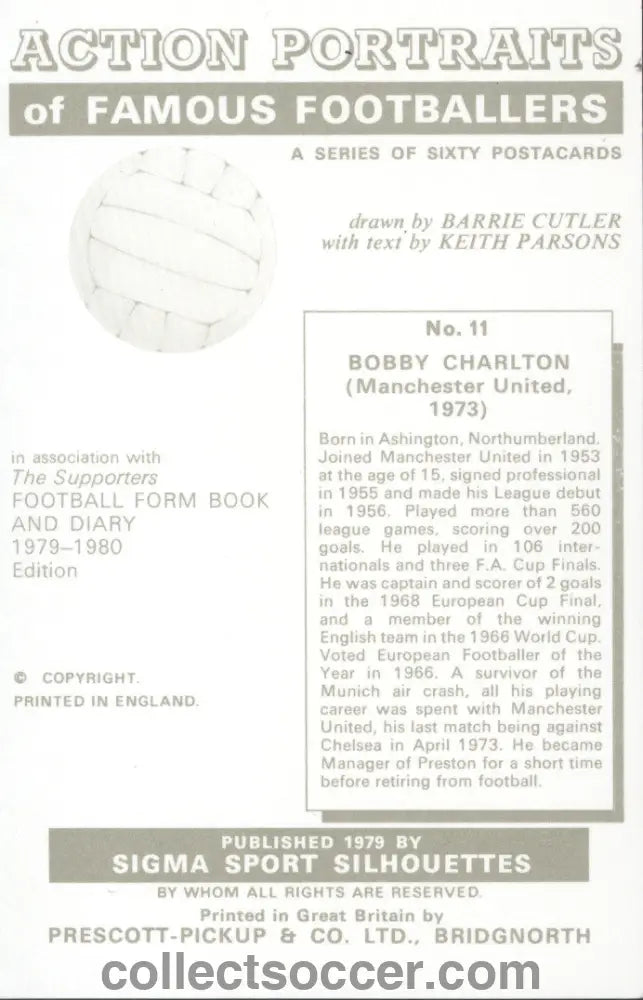Original Sigma Sports Card Bobby Charlton Manchester United in Mint Condition