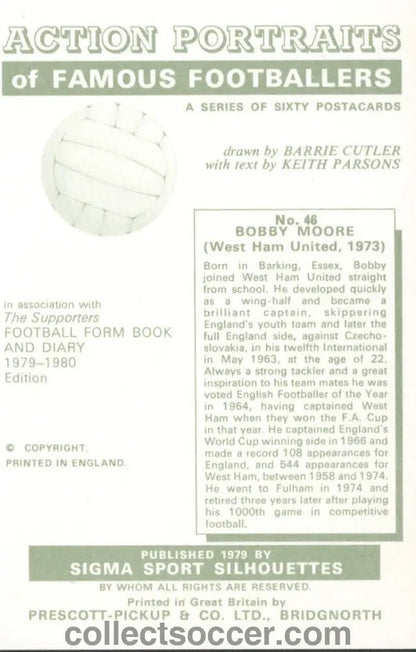 Original Sigma Sports Card Bobby Moore West Ham United Mint Condition - Collect Soccer