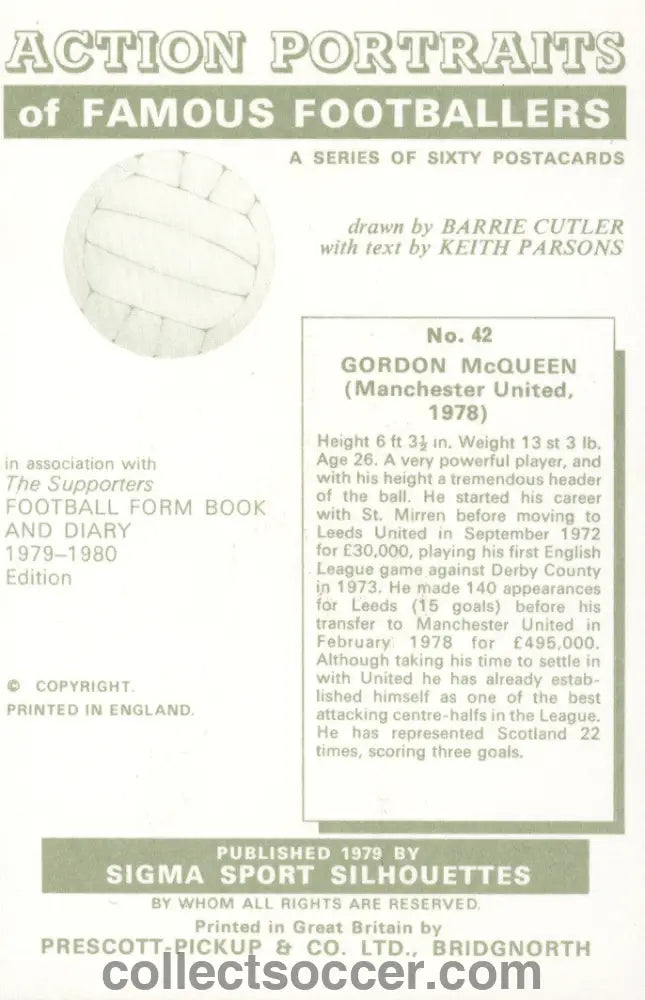 Original Sigma Sports Card Gordon McQueen Manchester United in Mint Condition