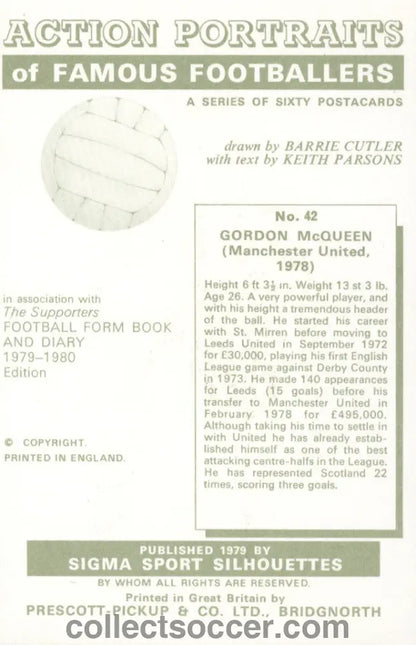 Original Sigma Sports Card Gordon McQueen Manchester United in Mint Condition