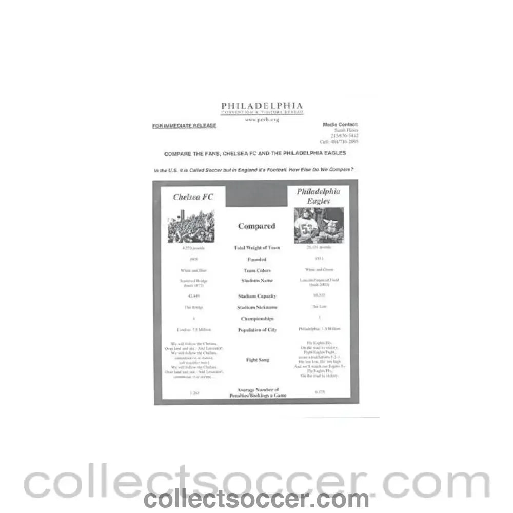 Philadelphia Eagles v Chelsea Compare the Fans sheet of a match played in Philadelphia black & white