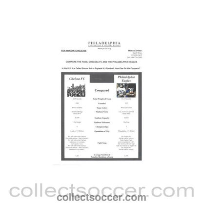 Philadelphia Eagles v Chelsea Compare the Fans sheet of a match played in Philadelphia, colour - Collect Soccer