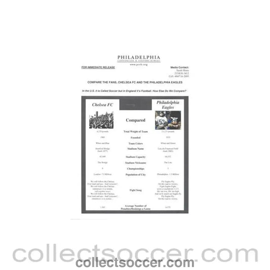 Philadelphia Eagles v Chelsea Compare the Fans sheet of a match played in Philadelphia colour