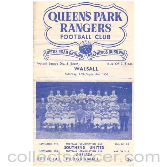1953 Queen's Park Rangers v Walsall Football Programme - Collect Soccer