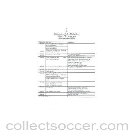 2000 - Glasgow Rangers v Monaco 07/11/2000 Countdown to Kick - off - Collect Soccer