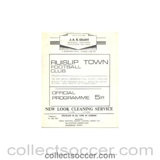 Ruislip Town v Mill End official programme - Collect Soccer