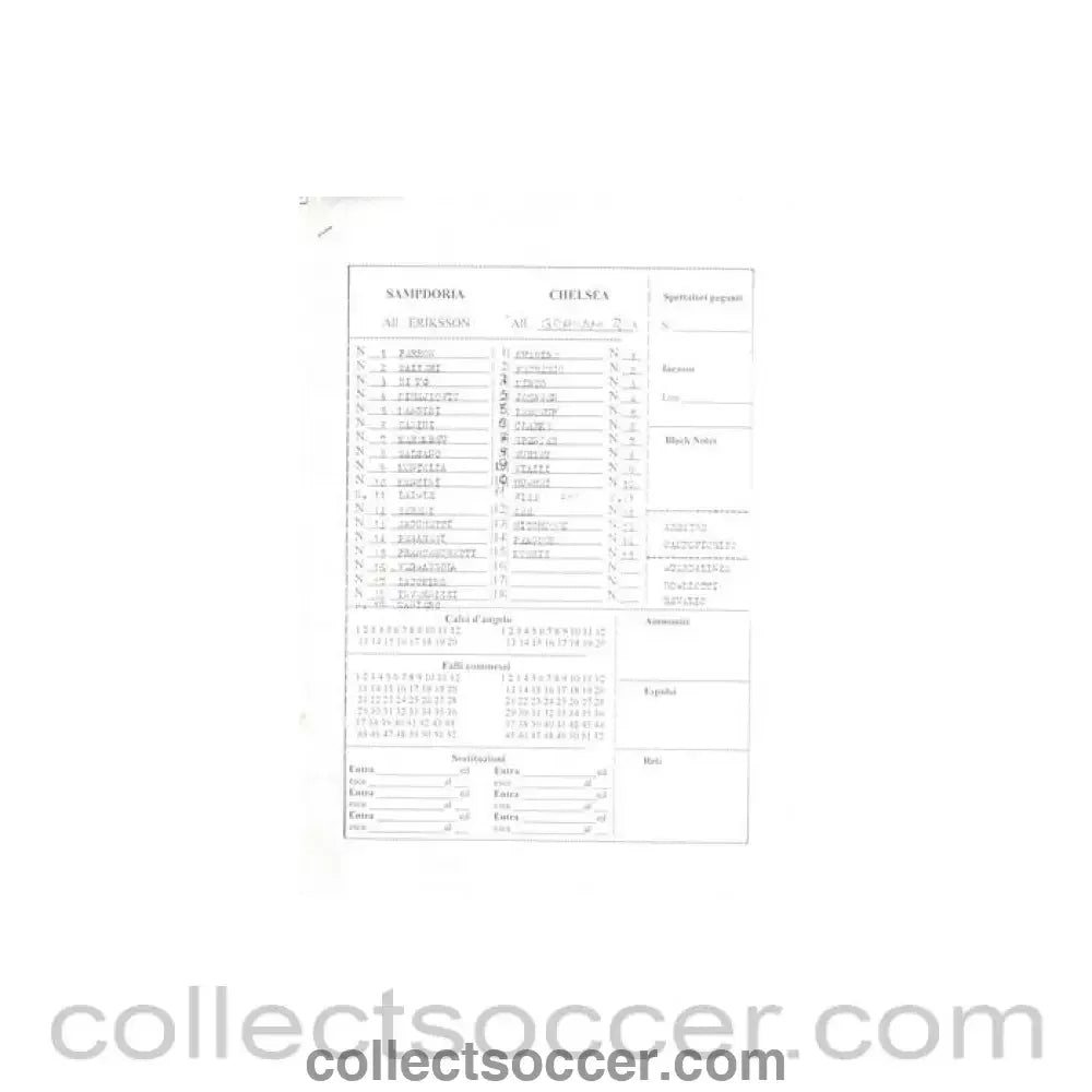 Sampdoria v Chelsea teamsheet - Collect Soccer