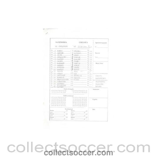 Sampdoria v Chelsea teamsheet