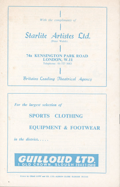 1971 Slough v Chelsea official programme 24/05/1971 - Collect Soccer
