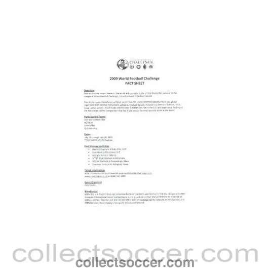 Set of teamsheets and press releases for Club America v Chelsea and Inter Milan V Chelsea both matches played in the USA