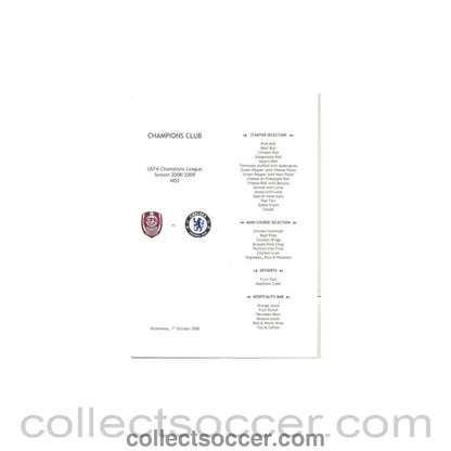 SFR.Cluj v Chelsea Menu 01/10/2008 - Collect Soccer