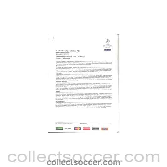 SFR Cluj v Chelsea PressKit 01/10/2008