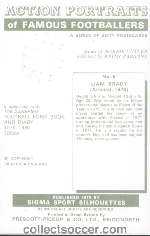 Sigma Sport Card Liam Brady Arsenal Mint Condition