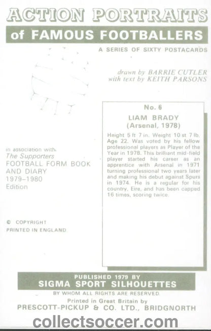 Sigma Sport Card Liam Brady Arsenal Mint Condition