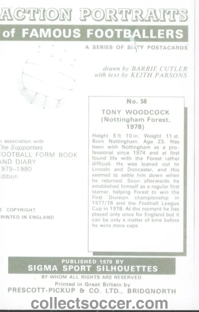 Sigma Sport Card Tony Woodcock Nottingham Forest in Mint Condition.