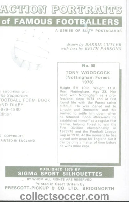 Sigma Sport Card Tony Woodcock Nottingham Forest in Mint Condition.