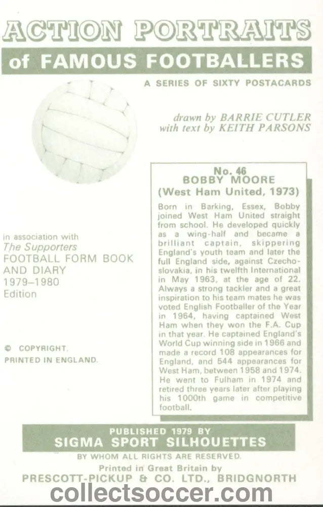 Sigma Sports Card Bobby Moore West Ham United Mint Condition