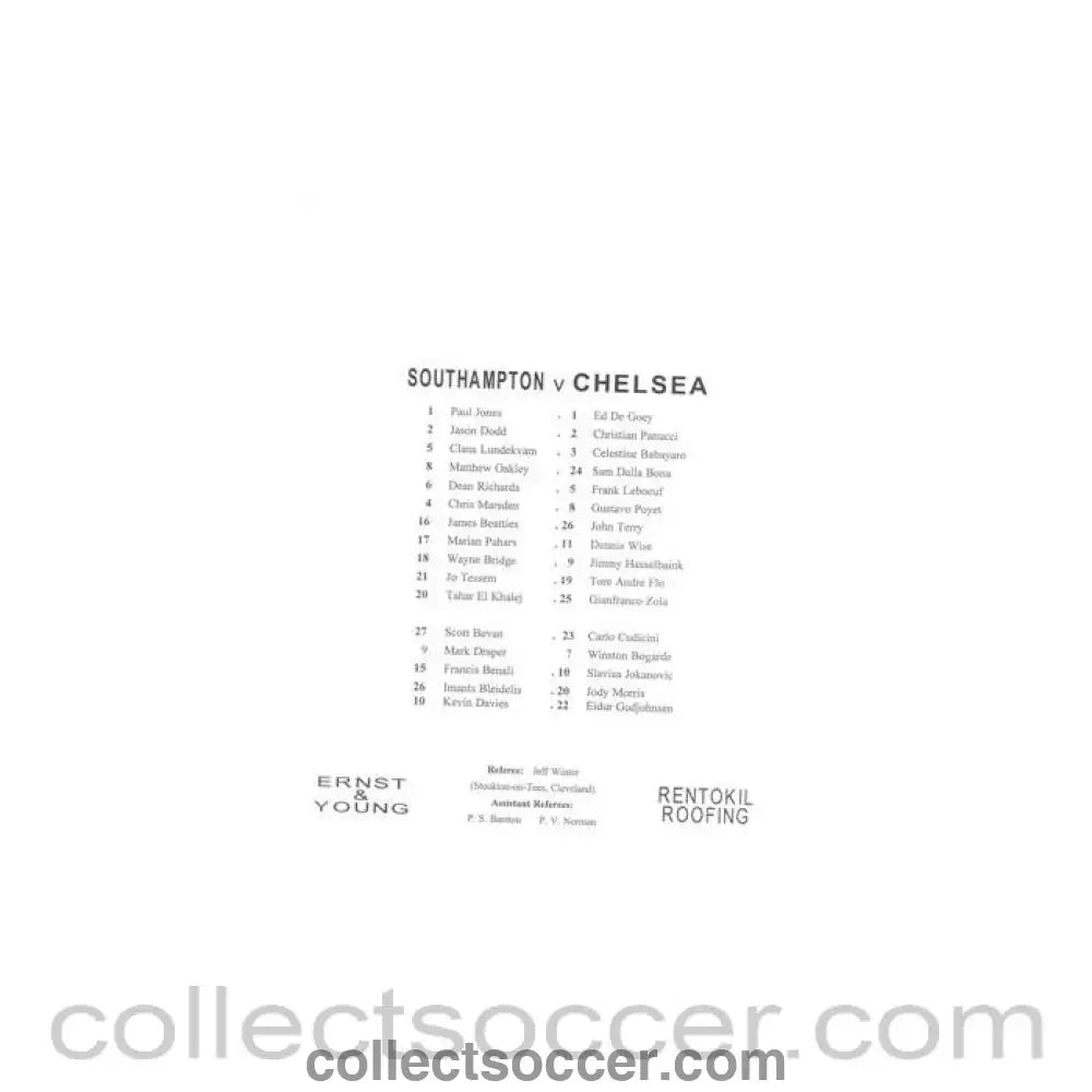 Southampton v Chelsea official teamsheet