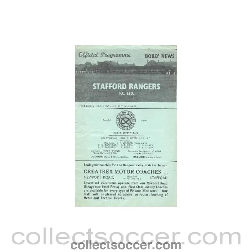 Stafford Rangers v Altricham official programme of an unknown season - Collect Soccer