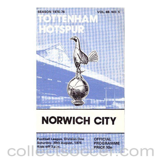 1975 Tottenham Hotspur v Norwich City Official Programme - Collect Soccer
