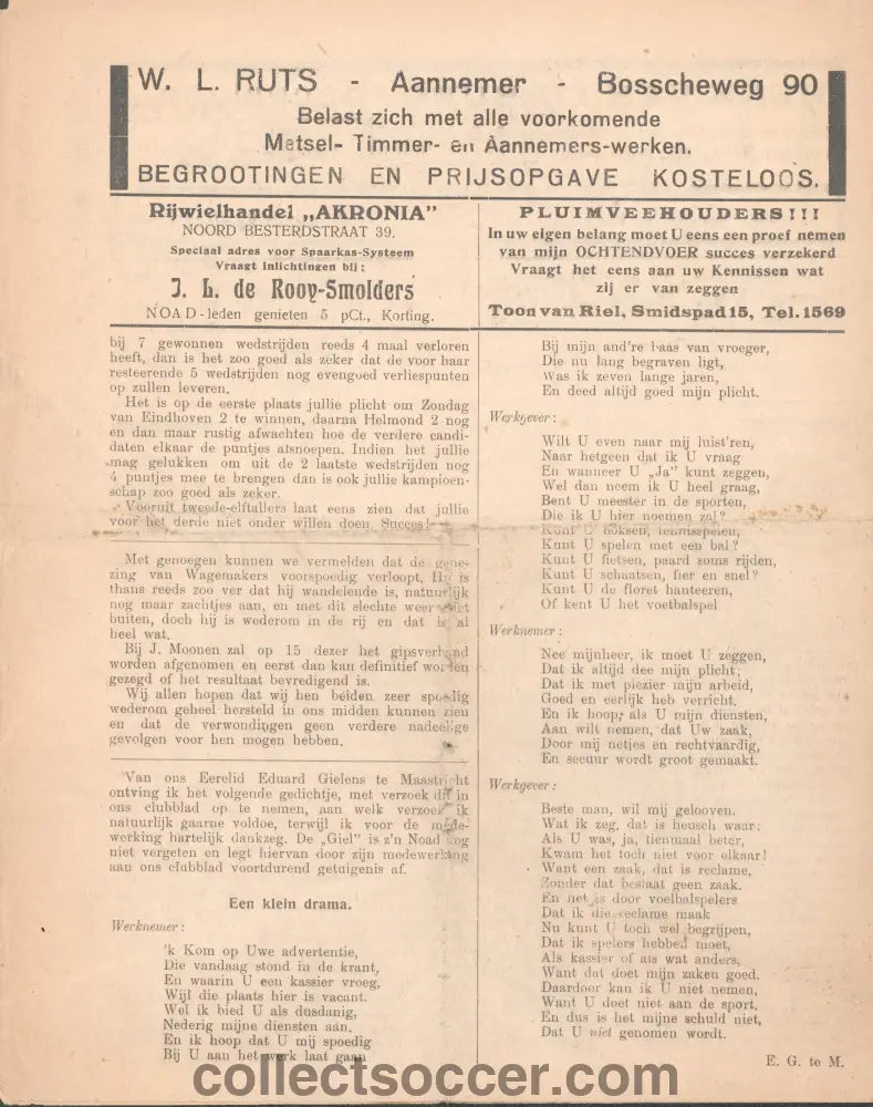 TSV NOAD FC Tilburg v PSV Eindhoven 14/4/1929 Football Programme
