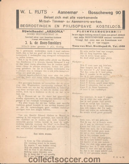 TSV NOAD FC Tilburg v PSV Eindhoven 14/4/1929 Football Programme