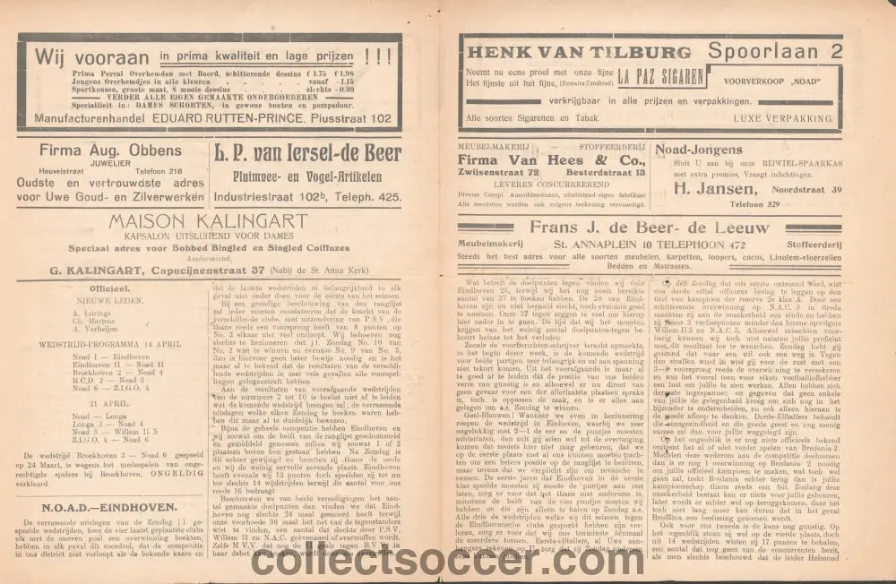 TSV NOAD FC Tilburg v PSV Eindhoven 14/4/1929 Football Programme