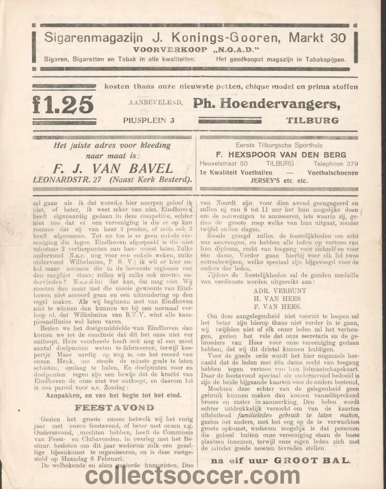 TSV NOAD FC Tilburg v PSV Eindhoven 4/2/1928 Football Programme