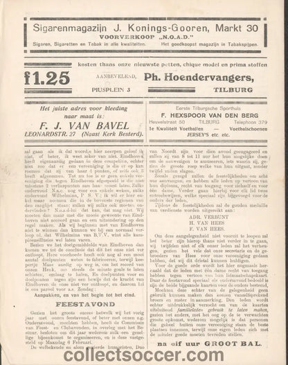 TSV NOAD FC Tilburg v PSV Eindhoven 4/2/1928 Football Programme