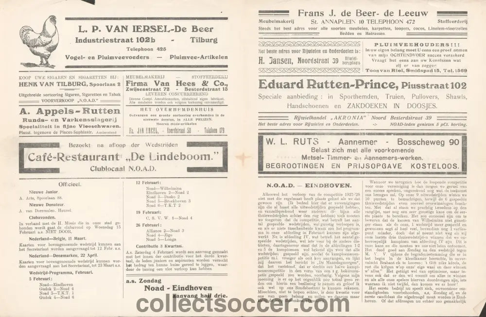 TSV NOAD FC Tilburg v PSV Eindhoven 4/2/1928 Football Programme