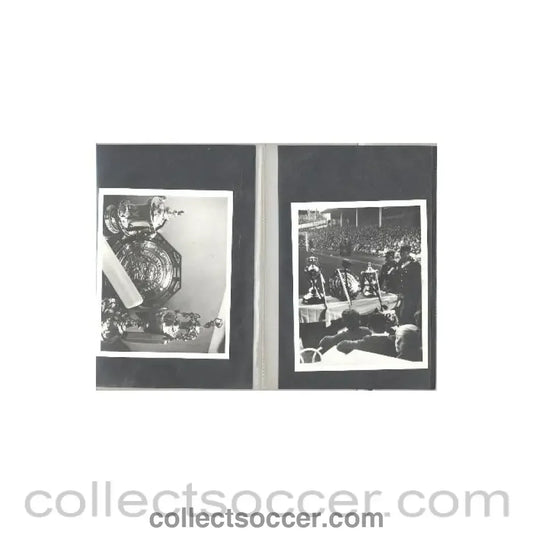 Two photographs of football trophies in a folder