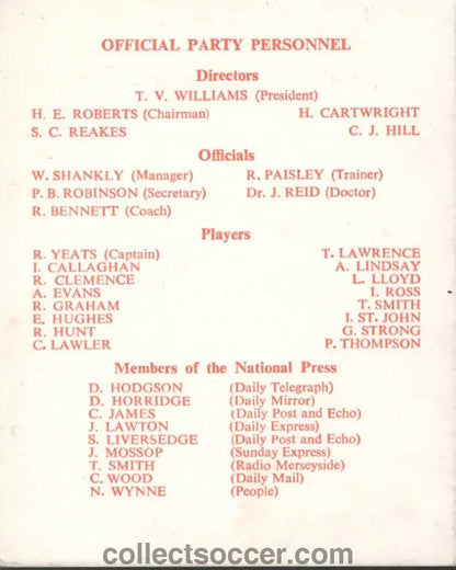 Very Rare Liverpool Player Itinerary Vitoria Setubal v Liverpool 1969 - Collect Soccer