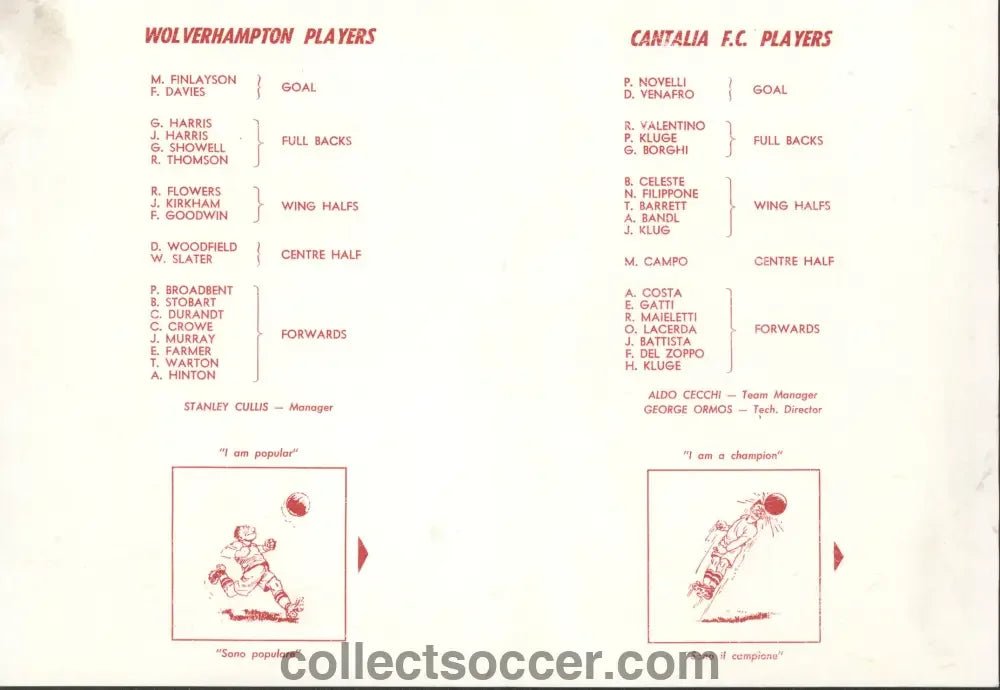 Wolverhampton Wanderers v Cantalia FC 23/5/1963 Programme - Collect Soccer