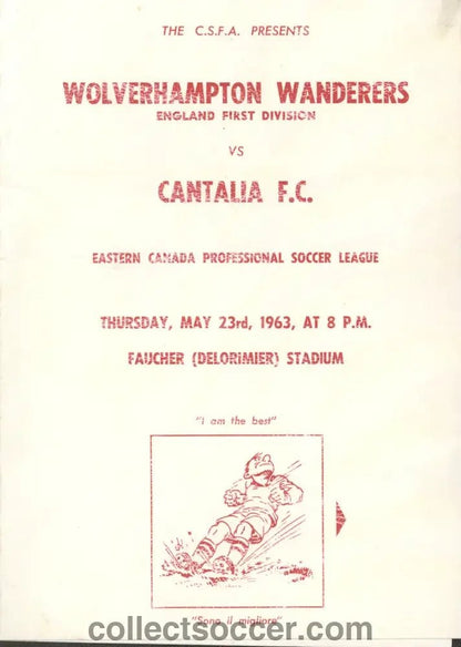 Wolverhampton Wanderers v Cantalia FC 23/5/1963 Programme - Collect Soccer