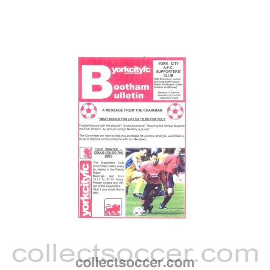 York City FC Bootham Bulletin of the Supporters' Club - Collect Soccer