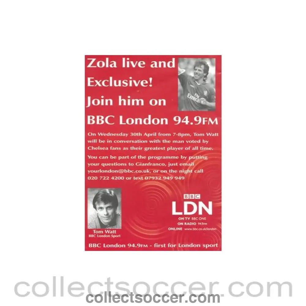 Zola live and exclusive on BBC London - Collect Soccer