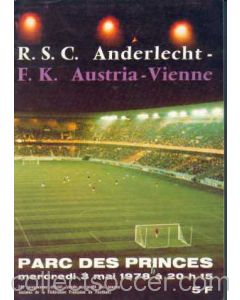 1978 Cup Winners Cup Final Official Programme Anderlecht v Austria Vienna Very Rare!