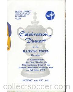 1972 Leeds United FA Cup Winners Celebration Menu