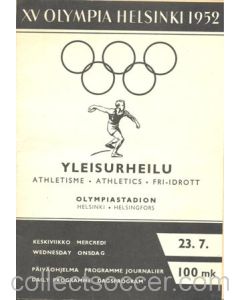 1952 XVth Olympiad Helsinki, Finland 1952 official programme 23/07/1952