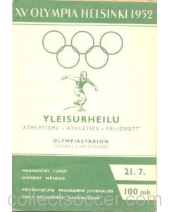 1952 XVth Olympiad Helsinki, Finland official programme 21/07/1952