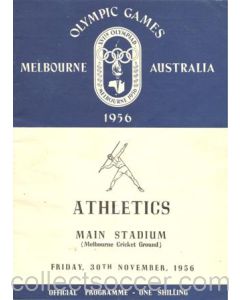 1956 XVIth Olympic Games 1956 in Melbourne programme 30/11/1956