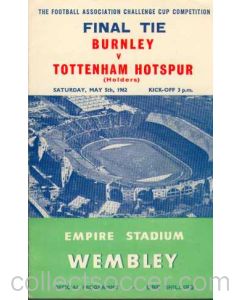 1962 FA Cup Final Programme Burnley v Tottenham Hotspur