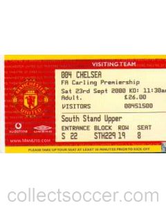 Manchester United V Chelsea ticket 23/09/2000