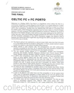 2003 UEFA Cup Final Celtic v Porto press pack 21/05/2003, without folder