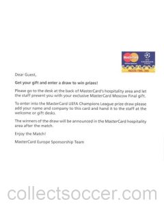 2008 Champions League Final in Moscow Mastercard card for a gift and draw to win prizes