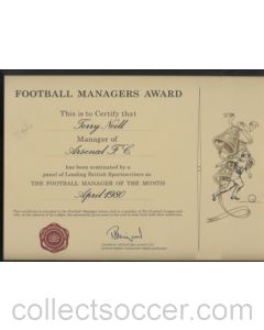 Football Managers Award given to Terry Neill, Manager of Arsenal in April 1980