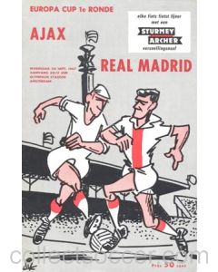 1967 Ajax v Real Madrid official programme 20/09/1967 European Cup