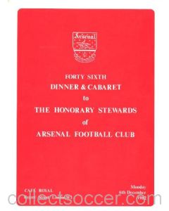 Arsenal - 46th Dinner & Cabaret to The Honorary Stewards of Arsenal FC menu 06/12/1982