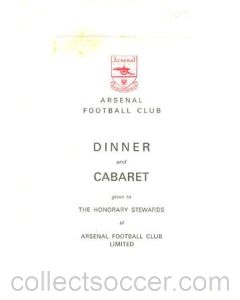 Arsenal - Dinner & Cabaret to The Honorary Stewards of Arsenal FC menu 22/11/1965